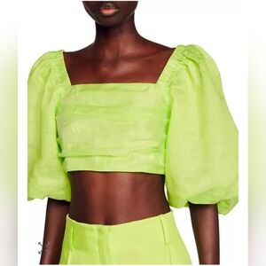 Sandro Blonville Balloon Sleeve Crop Top In‎ Chartreuse Size 2